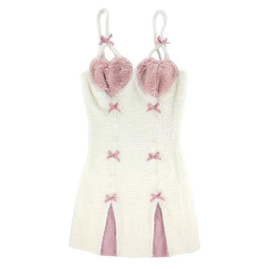 Kawaii Sweets Pink Heart Plush Mini Dress
