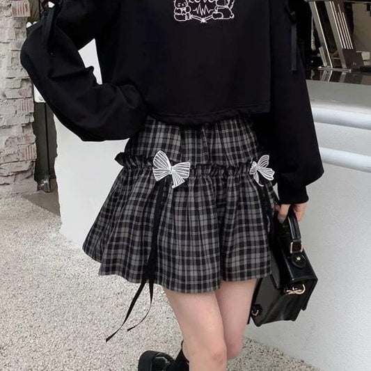 Kawaii Goth Plaid Bow Skirt