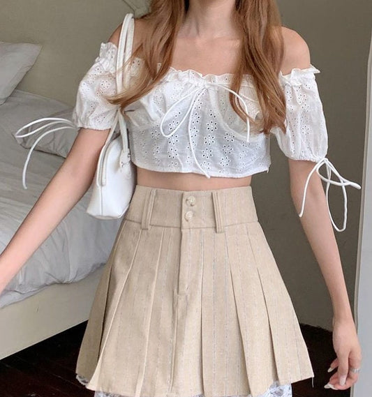 Kawaii High Waist Striped Pleated Skirt