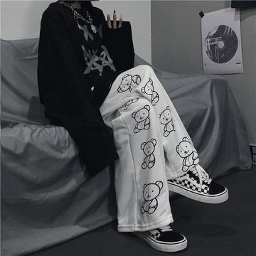 Wide Leg Cartoon Print Pants