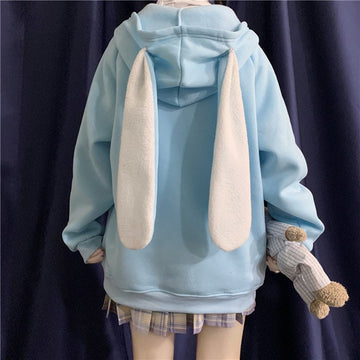 Bear Embroidered Bunny Ears Hooded Sweatshirt