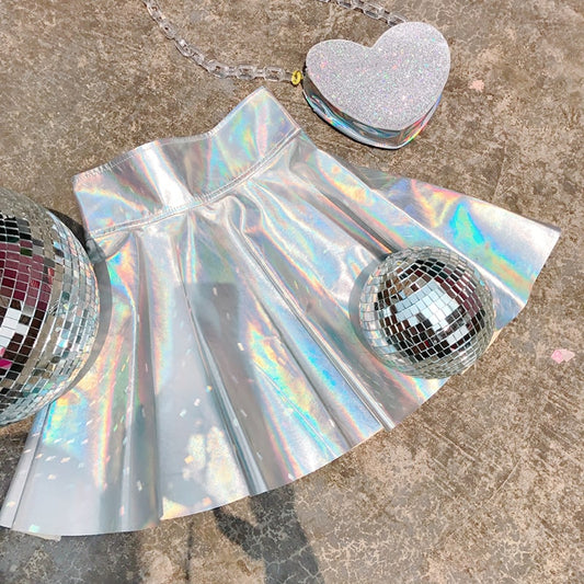 Harajuku Iridescent Holographic Tennis Skirt