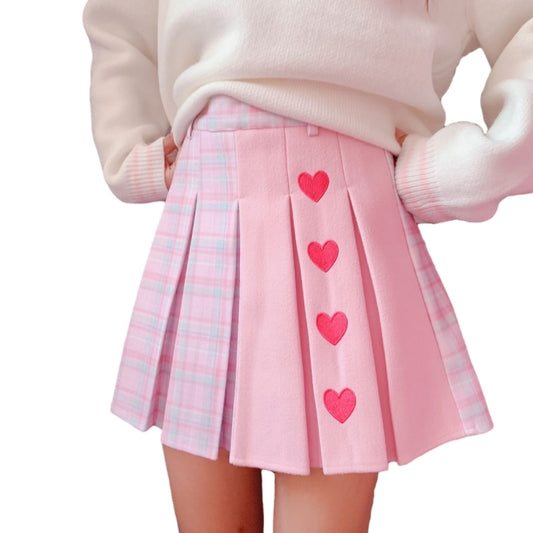 Kawaii Schoolgirl Heart Plaid Mini Skirt