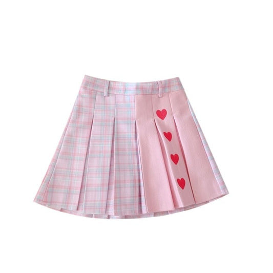 Kawaii Schoolgirl Heart Plaid Mini Skirt