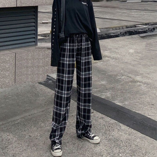 Plaid Check Elastic Waist Harem Pants