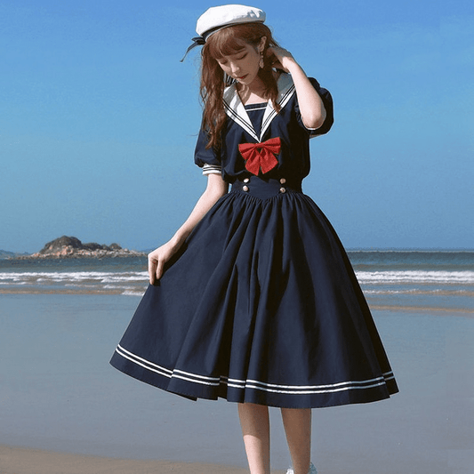 Harajuku MKilor Collar Navy Lolita Dress