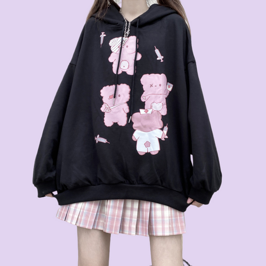 Harajuku Style Teddy Bears Printed Hoodie