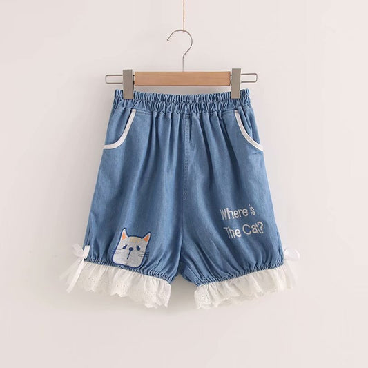 “Where is The Cat?” Denim Bloomers Shorts