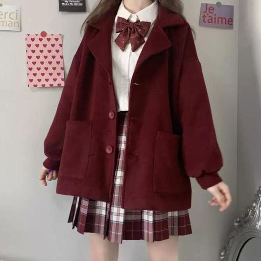 Kawaii Short Preppy Black Coat