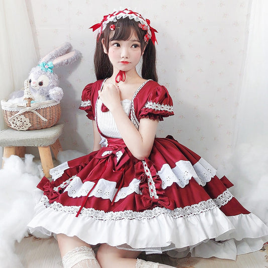 Kawaii Lolita OP Ruffles Maid Dresses