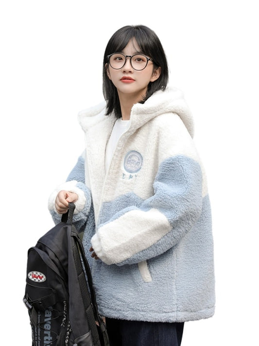 Japanese Loose Lamb Wool Hooded Coat