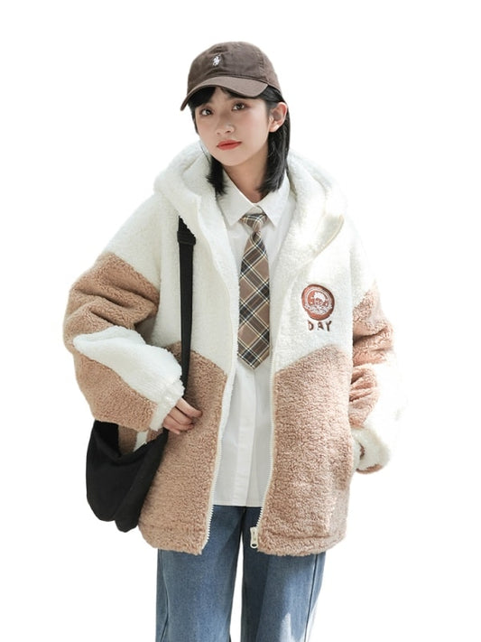 Japanese Loose Lamb Wool Hooded Coat