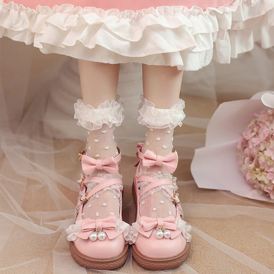 Japanese Pink Bow Flat Lolita Shoes