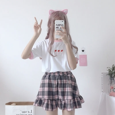 Kawaii Ruffles Plaid Skirt