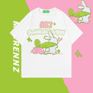 Japanese Retro Cartoon Rabbit Print T-shirt