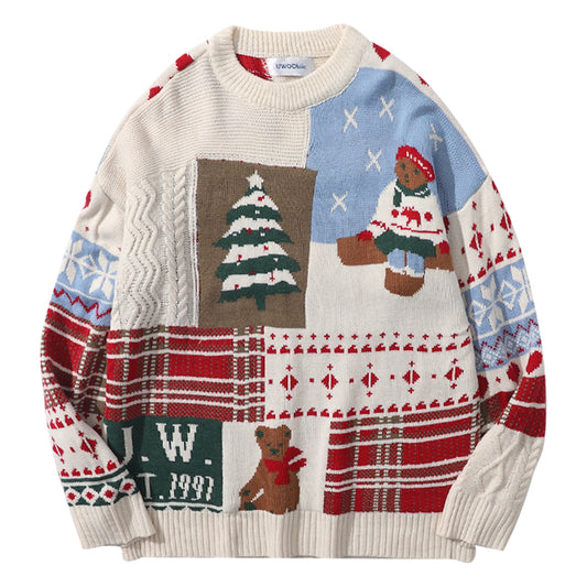 Japanese Retro Christmas Bear Crew Neck Sweater