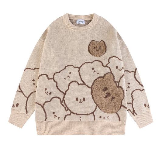 Japanese Retro Lazy Wind Bear Pullover Sweater