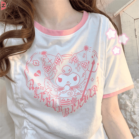 Kawaii Cute Cartoon Kuromied Printed T-shirt