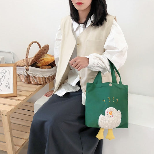 Japanese Style Plush Duck Canvas Tote Bag