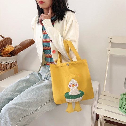 Japanese Style Plush Duck Canvas Tote Bag