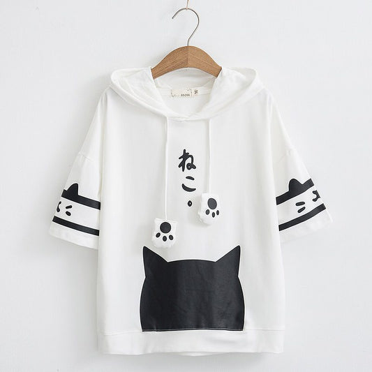 Japanese Kawaii Cat Kitten Print Summer Hoodie