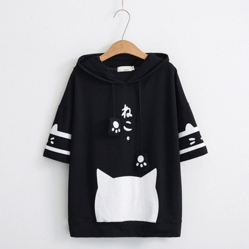 Japanese Kawaii Cat Kitten Print Summer Hoodie