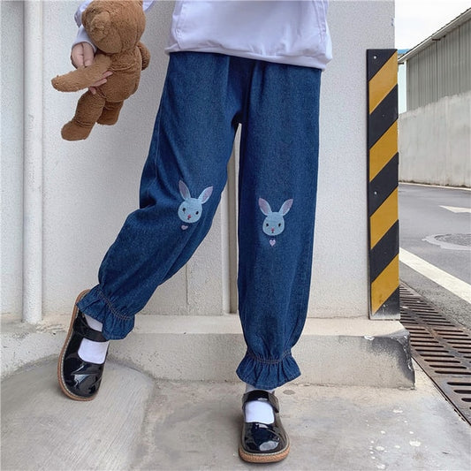 Kawaii Rabbit Embroidered Jogger Pants