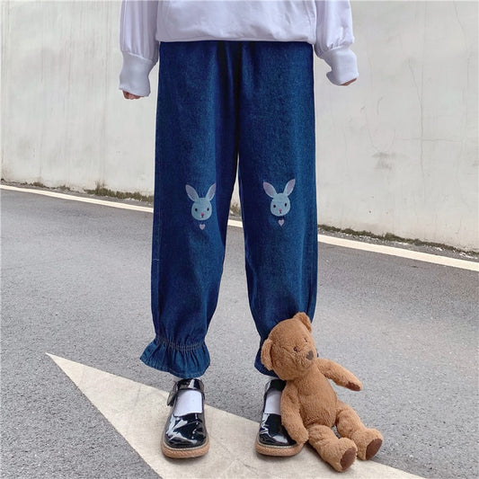 Kawaii Rabbit Embroidered Jogger Pants