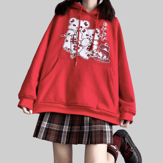 Japanese Sweet Style Loose Cartoon Cat Print Sweatshirt