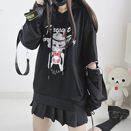 Little Devil Zipper Sleeve Hoodie