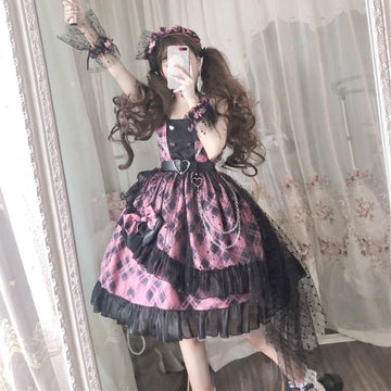 Kawaii Pink Plaid Lolita JSK Dress
