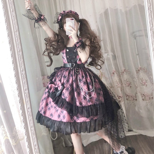 Kawaii Pink Plaid Lolita JSK Dress
