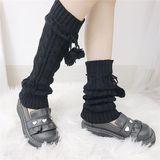 Women's Sweet Pure Color Knitted Leg Warmers With Balls