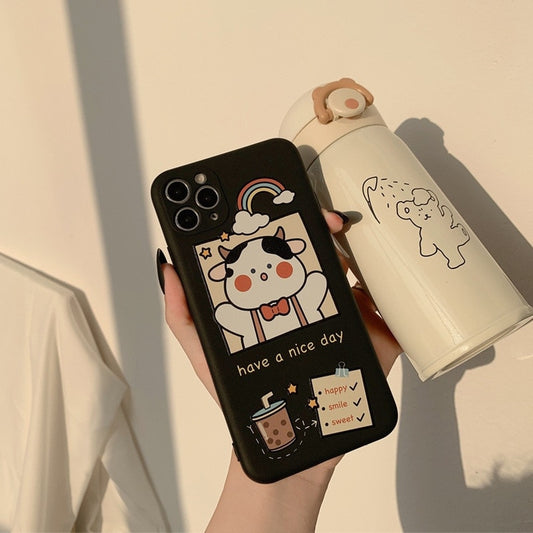 Kawaii Bubble Tea Milk Cow iPhone Case