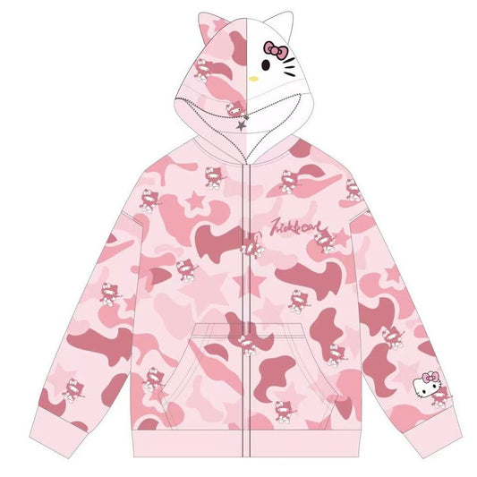 Kawaii American Style Kitty printed Hooded Coat