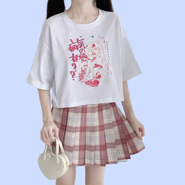 Kawaii Cartoon Anime Pattern Round Neck Short T-Shirt