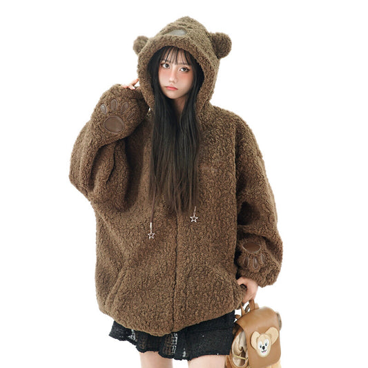 Kawaii Cartoon Bear Ears Hooded Thickened Coat