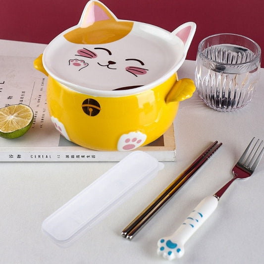 Kawaii Cartoon Cat Ramen Bowl