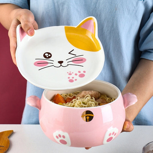 Kawaii Cartoon Cat Ramen Bowl