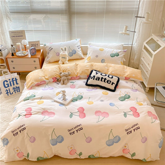Kawaii Colorful Love Heart Print Bedding Set