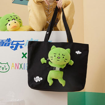 Kawaii Cute Green Cat Canvas Shoulder Bag