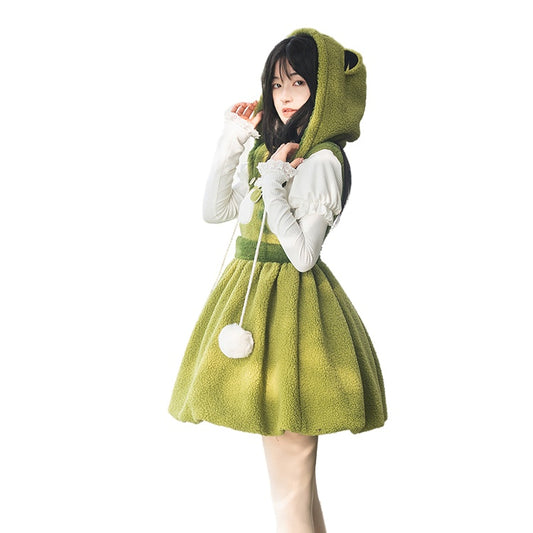 Kawaii Cute Green Frog Embroidery Lolita Skirt