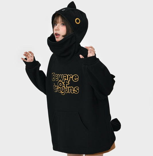 Kawaii Cute Little Black Dragon Design Hoodie