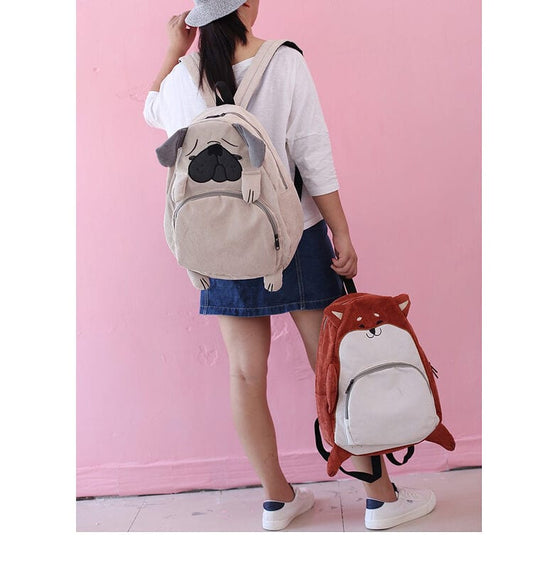 Kawaii Cute Pug Fox Animal Print Backpack