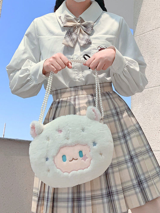 Kawaii Cute White Cartoon Sheep Plush Shoulder Bag