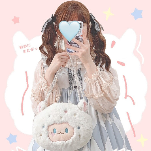 Kawaii Cute White Cartoon Sheep Plush Shoulder Bag