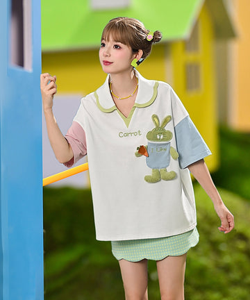 Kawaii Dopamine-Style Contrasting Polo T-shirt