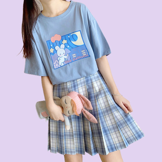 Kawaii Japanese Blue Cartoon Rabbit T-shirt