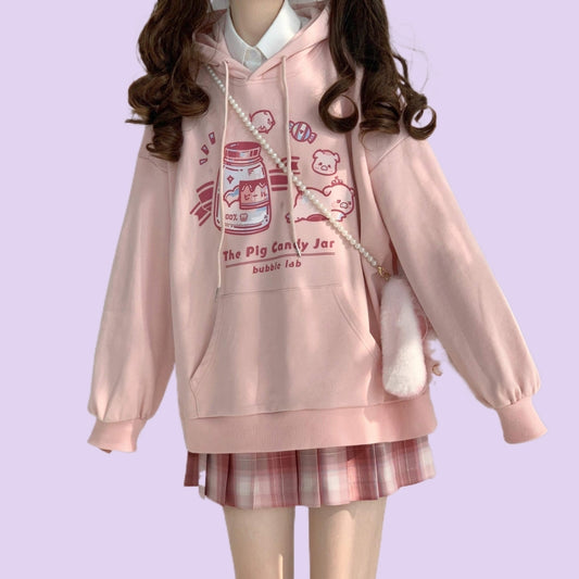 Kawaii Japanese Soft Girl Style Pink Hoodie