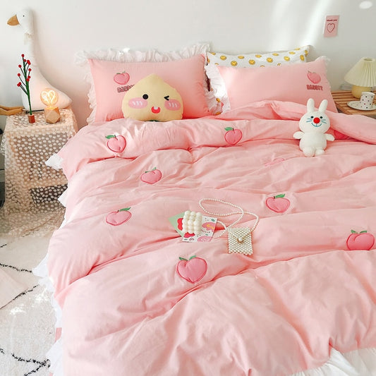 Kawaii Peach Strawberry Bedding Set